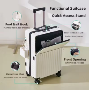 L702 Front Opening Lage Bag 2024 New Multi-Functional Student Pull Rod Travel Suitcase 24 Inch Password Leather Box for Men And...