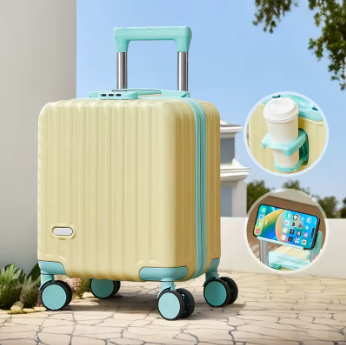 Pi1524 2025 New Style Luggage 14-Inch Fashionable Lightweight Boarding with Water Cup Holder，Mobile Phone Holder Large Capacity Luggage