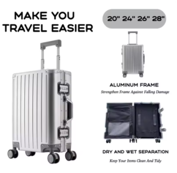 TH235 Large Capacity Durable Luggage for Men and Women, Aluminum, Carry-On, Boarding, Travel, New, 20, 24, 26, 28