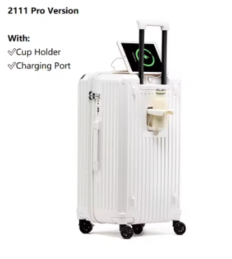 P1671 2024 New Large Capacity Cup Holder Luggage Suitcase USB Charging Women Girl Carry-On Boarding Luggage Travel 20/24/26/28 inch