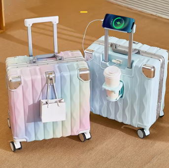 L754 Suitcase 18"20" Password Trolley Case Suitcase Trip Cabin Small Luggage with USB Cup Holder Phone Holder Suitcase Travel Luggage