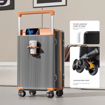 L782 High Quality Suitcase Wide Handle Luggage USB Cup Holder Brake Wheel Suitcase Trip Cabin Multifunctional Trolley Case Suitcases