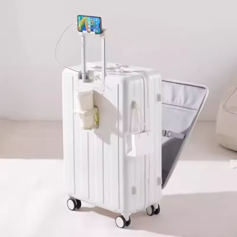 TH316 Large Capacity Multifunction Luggage Business Carry on Boarding USB Charging Cup Holder Front Opening Lid Trolley Suitcase