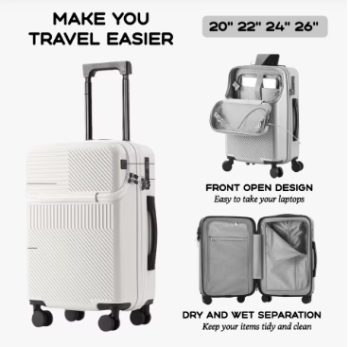 L791 2024 New Durable Large Capacity Luggage Sets Suitcase Front Open USB Charging Men Carry-On Travel 20/22/24/26