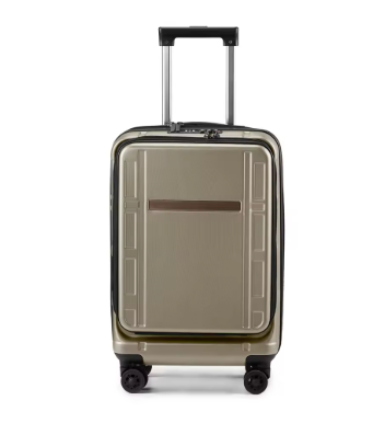 P1779 ABS+PC 20 Inch Luggage with Front Compartment, Double Spinner Wheels, TSA Lock，Khaki Color