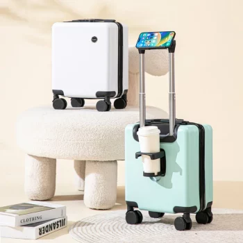 K1077 Small luggage with combination lock cell phone holder cup holder short trip trolley case
