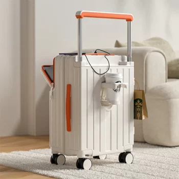 K1113 Travel Luggage Front Opening Wide tie rod USB Charging Trolley Case