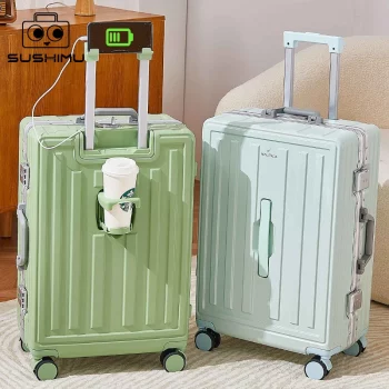 K1445 Multifunctional suitcases with charging function, aluminum frame trolley suitcases