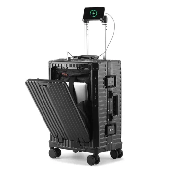 K1001 Aluminum Frame Travel Suitcase Trolley Case Front Opening Rolling Luggage
