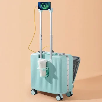 K1401 Front Open Luggage 20 inch suitcase 18'' Password Suitcase with USB Cup Holder Rolling Trolley Case