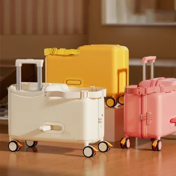 K1247 Children's Luggage Can be Mounted and Traveled 18 inch Carry-on Wooden Horse Rod Box Upgraded Universal Brake Wheels