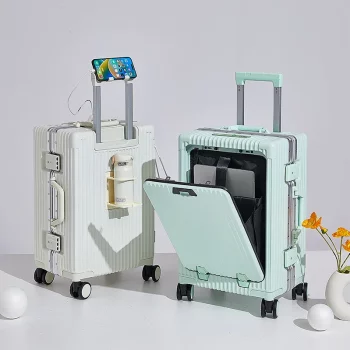 K1004 Aluminum frame compartment with USB port swivel wheels luggage