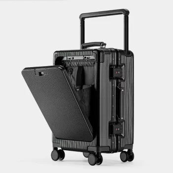 K910 Wide Handle Suitcase Front Opening Luggage with USB Cup Holder