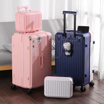 K1147 New Extra Large Capacity Unisex Luggage Cup Holder Password Lock USB Charging Mother Child Suitcase Set luggage set travel bag