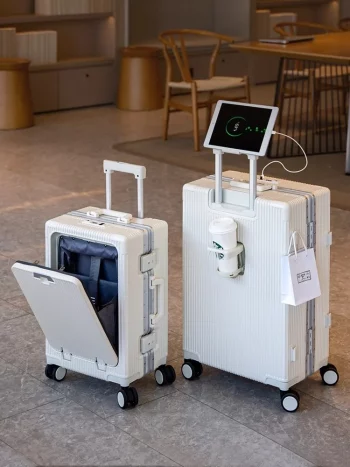 K904 Front Opening Multifunctional Business Suitcase Aluminum Frame Trolley Case