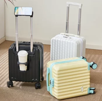 K1165 New Style Luggage 14-Inch Fashionable Lightweight Boarding with Water Cup Holder Mobile Phone Holder Large Capacity Luggage