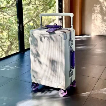 K1428 A 20-inch travel bag with a front opening, aluminum frame, roller skates, suitcase