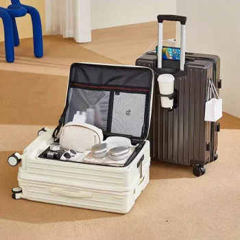 K947 Side Opening Luggage Travel Suitcase Foldable Cup Holder Large Capacity Sturdy Suitcase