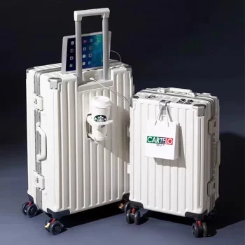 K1450 Suitcase Aluminum Frame Brake Wheel Luggage with USB Charging 20/30 inch Female Travel Suitcases