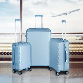G00905Light Blue Luggage Set - Durable ABS Hard Shell Suitcase