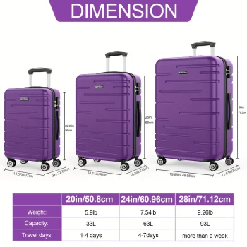 G00917Three-piece 20/24/26-inch luggage set, expandable carry-on luggage