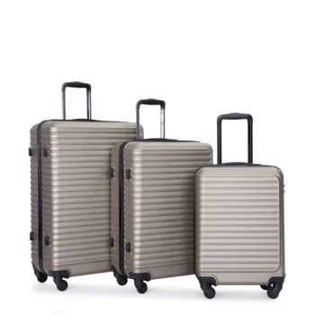 K1361 3 Piece Luggage Sets ABS Lightweight Suitcase with Two Hooks Spinner Wheels TSA Lock GOLD