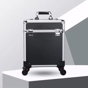 K1340 Large Capacity Aluminum Rolling Makeup Case Lockable Cosmetic Nails Supplies Salon Organizer Trolley Case With Trays