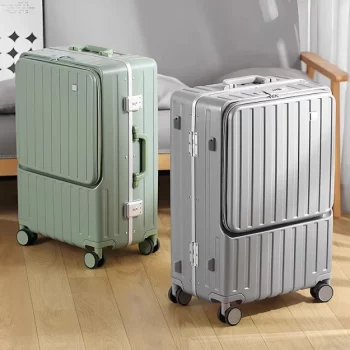 K1472 New Front Open Carry on Luggage with USB Cup Holder Aluminum Frame Suitcase