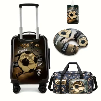 G00960Football themed luggage set wheeled suitcase