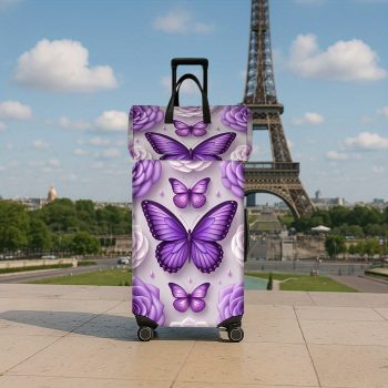G0001008 2-Piece Purple Rose and Butterfly Print Luggage Set