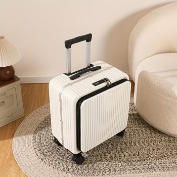 G01025Flip-top suitcase, stylish zipper suitcase, multifunctional wheeled trolley case with mobile phone holder