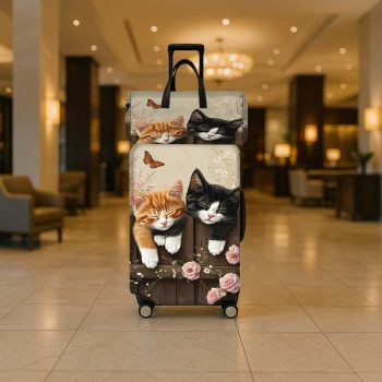 G0001016 JIT2PCS Double Cat Sweet Dream Flower Fence Luggage Case Bag Set