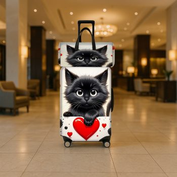 G0001027 JIT2PCS Cute black cat heart print luggage set
