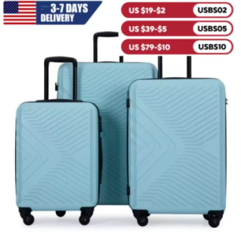 Pi1960 Travelhouse Luggage Set 3 Piece Suitcase Set Double Spinner Wheels TSA Lock