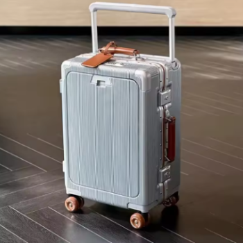 P1842 Front Opening High Quality Aluminium Suitcase Wide Handle Front Opening Carry on Travel Bag With Laptop USB Charger Port