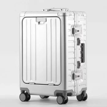 K2069 All Aluminum-magnesium Suitcase Front Opening Rolling Luggage with USB Charging Plug TSA Lock Trolley Case