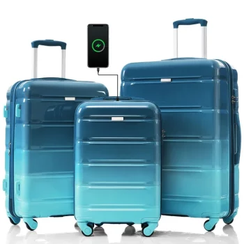 K1600 Luggage Set of 3 20inch with USB Port Airline Certified Carryon Luggage ABS+PC Hard Shell Luggage
