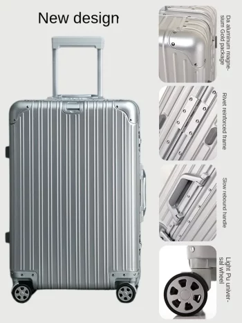 K1520 Aluminum Suitcase Metal Hard Travel Case Carry-on Luggage Universal Wheel 20/24/30 inch Cabin Suitcase