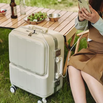 K1714 24-Inch Luggage Front Opening 20 Inch Carrier Aluminum Frame Travel Suitcase Rechargeable Trolley Case Carry on Luggage