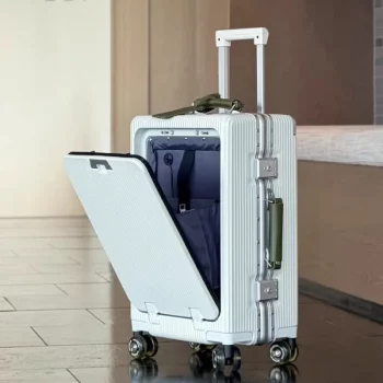 K2011 Front Opening Suitcase with Colorful Silent Wheels Travel Carry-on Trolley Case USB Charging Plug Rolling Luggage