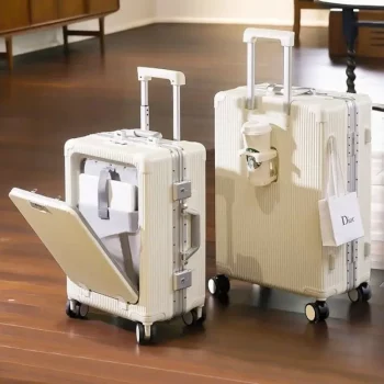 K1978 Multi functional luggage with aluminum frame, front opening, pull rod box, travel suitcase, password box, 20 inch boarding case