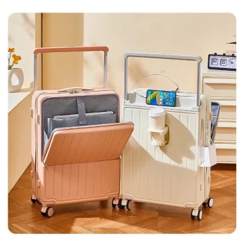 K1626 Large Capacity Multi-function Cup Holder Charging Port Wide lever code Suitcase Silent Wheel