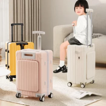 K1699 New 2025 Front Opening Suitcase with Seat for Children 20 inch Cabin Luggage Baby Hard Travel Trolley Case