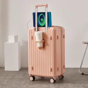 K1546 New Durable Luggage PC+ABS Spinner Wheel Suitcase TSA Lock USB Charging Women Men Carry-On Boarding Travel