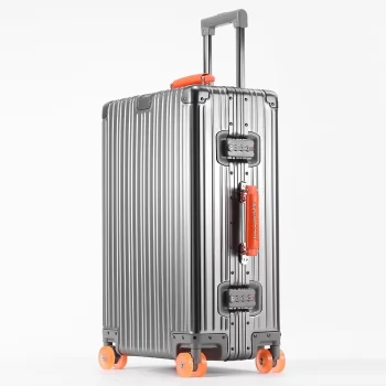 K1934 All Aluminum-magnesium Alloy Suitcase Leather Handle Travel Case Bags Rolling Luggage