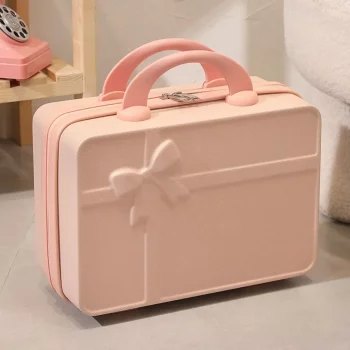 K1542 Durable 14 inch Mini Travel Suitcase Bow ABS Makeup Case Large Capacity Zipper Cosmetic Box
