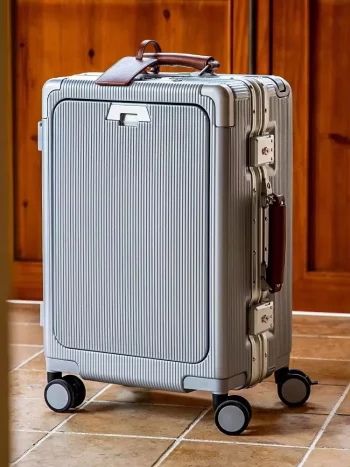 K2012 Wide Handle Suitcase Multifunctional Front Opening Luggage USB Cup Holder High Quality Password Trolley Case