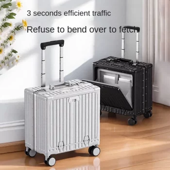 K1668 Suitcase Business Front Opening Trolley Luggage with USB Cup Holder 18 inch Small Cabin Password Box Travel Suitcases