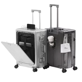K1616 Aluminum Alloy Travel Suitcase Front Open TSA Lock Trolley Case Multifunctional Carry on luggage