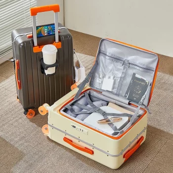 K1759 New Side Opening Lid Suitcase for Flight 20inch Colour Blocking Aluminium Frame Trolley Case